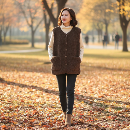 Lamb's Fleece Vests Jacket New Spring Autumn Women Button Waistcoat Winter Warm Fleece Sleeveless Outwear Female